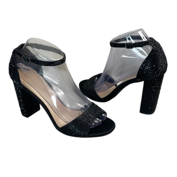 Le Chateau Jewel Studded Elegant Black Heels Open Toe Ankle Strap 39 EU - Picture 2 of 13